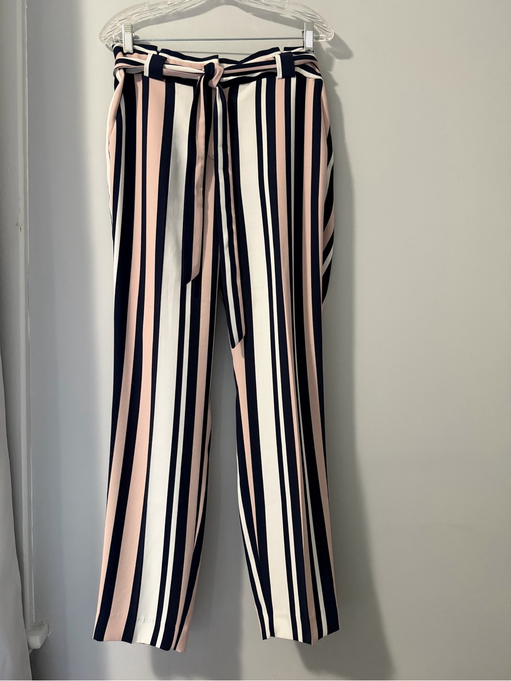 Express Ankle High Rise Striped Paperbag Pockets Sash Tie Pants, Size 8 Regular